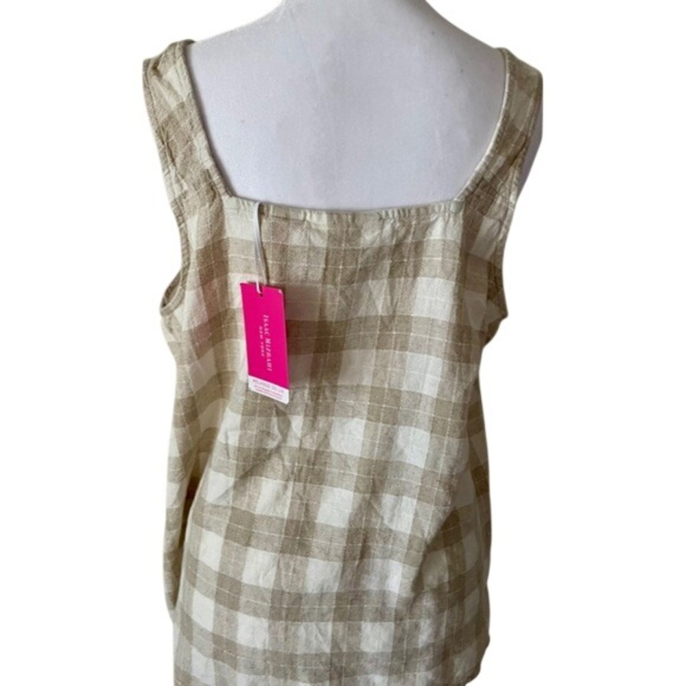 Isaac Mizrahi New linen top check neutral Relaxed‎ Summer blouse Large Tan White - Picture 2 of 9